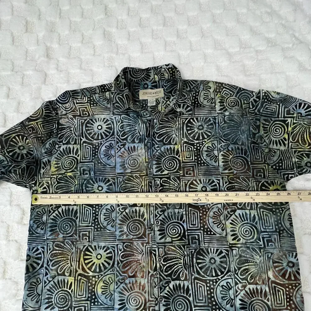 Johari West Shirt Mens XL Black Multicolor Abstract Hawaiian Camp Button Up - Picture 4 of 7
